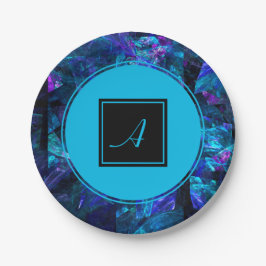 Prato De Papel Aniversário do Abstrato Azul Preto Monograma Perso