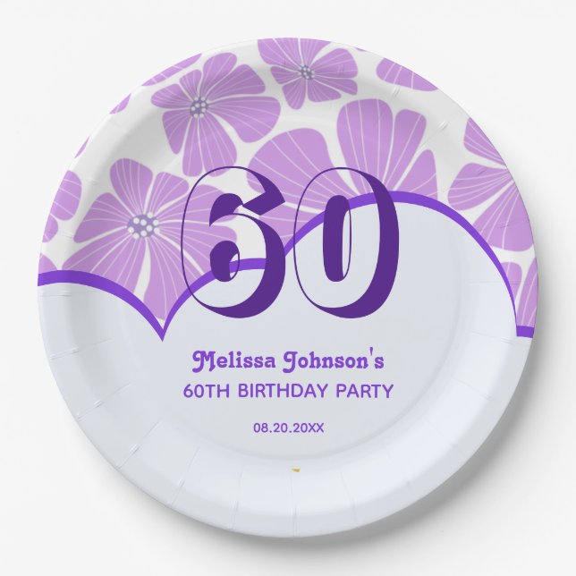 Prato De Papel Aniversário do abstrato Retro Camomila Púrpura (Frente)