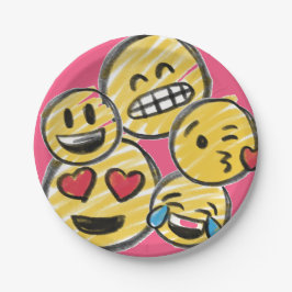 Prato De Papel Aniversário do Adolescente de Cartoons Rosa Emoji