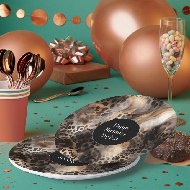 Prato De Papel Aniversário do Animal-Leopardo-Negro (Múltiplo)