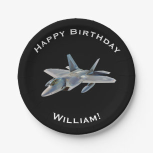 Prato De Papel Aniversário do avião de combate F-22 com nome