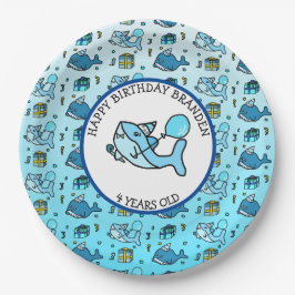 Prato De Papel Aniversário do Baby Shark and Whales Personalized 