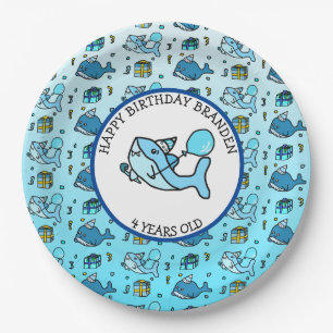 Prato De Papel Aniversário do Baby Shark and Whales Personalized