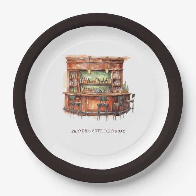 Prato De Papel Aniversário do bar Adulto Qualquer Idade Personali (Frente)