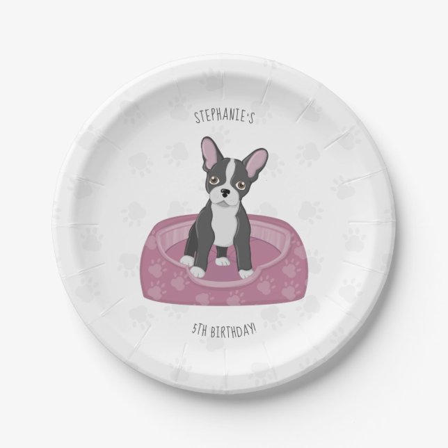 Prato De Papel Aniversário do Buldogue Francês (Frente)