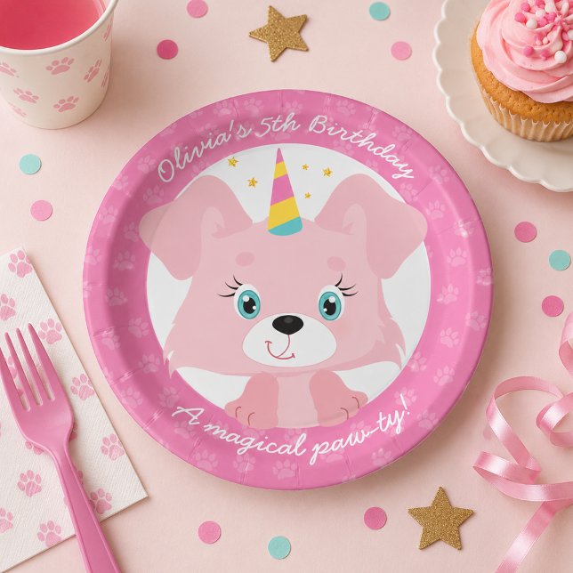 Prato De Papel Aniversário do Cachorrinho Unicórnio (Criador carregado)