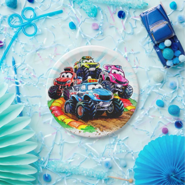Prato De Papel Aniversário do Caminhão do Monstro Infantil (Festa)