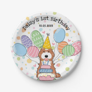 Prato De Papel Aniversário do Cão Caçapo Cavapoo Branco Vermelho