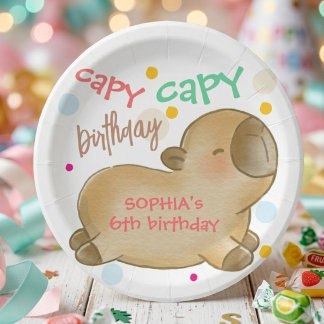 Prato De Papel Aniversário do capivara Capy