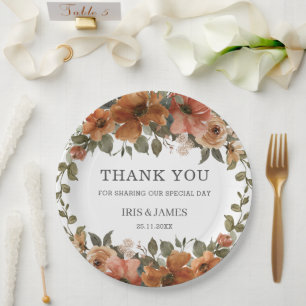 Prato De Papel Aniversário do Chá de casamento Floral de Ferrugem
