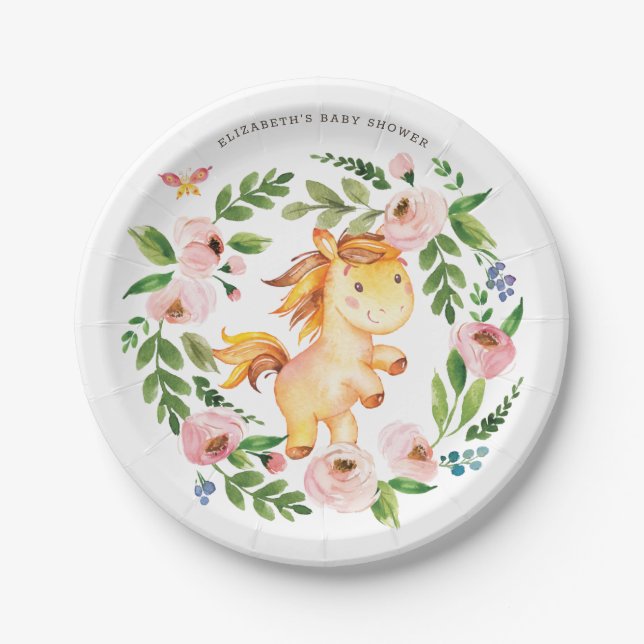 Prato De Papel Aniversário do Chá de fraldas de Cavalo de Pônea F (Frente)