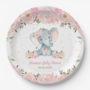 Prato De Papel Aniversário do Chá de fraldas de Elefante Floral