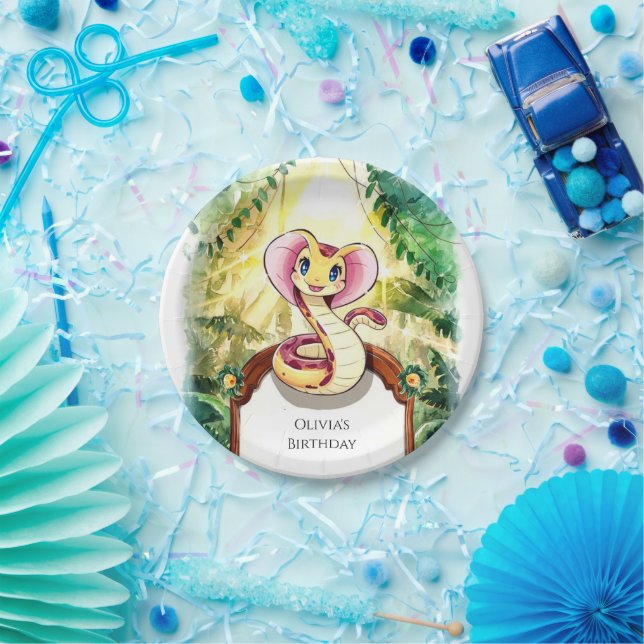 Prato De Papel Aniversário do Cobra de Slither da Aquarela (Festa)