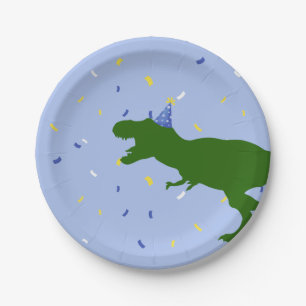 Prato De Papel Aniversário do Dinossauro Azul da Criança "Anivers