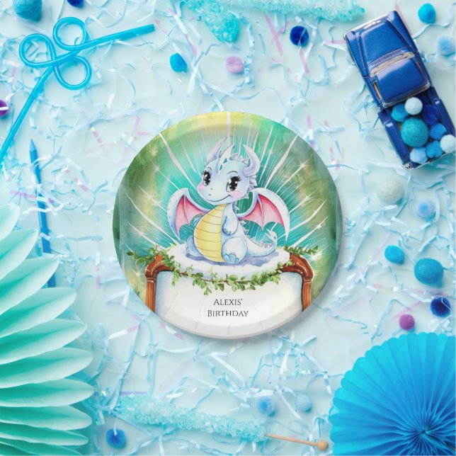 Prato De Papel Aniversário do Dragão Cute Místico (Festa)