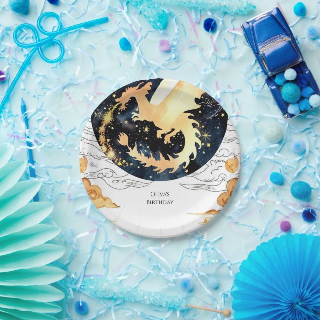 Prato De Papel Aniversário do Dragão Encantado para Crianças (Festa)