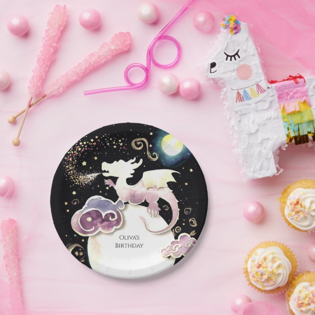 Prato De Papel Aniversário do Dragão Radiante Magnético (Festa)