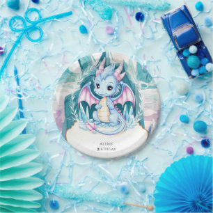 Prato De Papel Aniversário do Dragão Whimsical Infantil