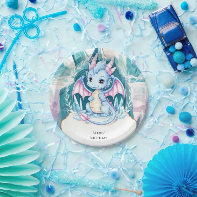 Prato De Papel Aniversário do Dragão Whimsical Infantil (Festa)