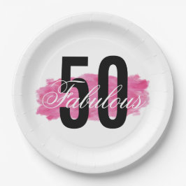 Prato De Papel Aniversário do Elegante Fabuloso 50 Pink Watercolo