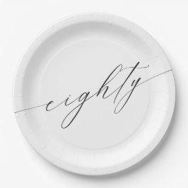 Prato De Papel Aniversário do Elegante Modern Chic Script 80