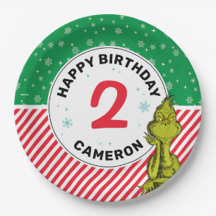 Prato De Papel Aniversário do Floco de Neve Verde e Vermelho Grp