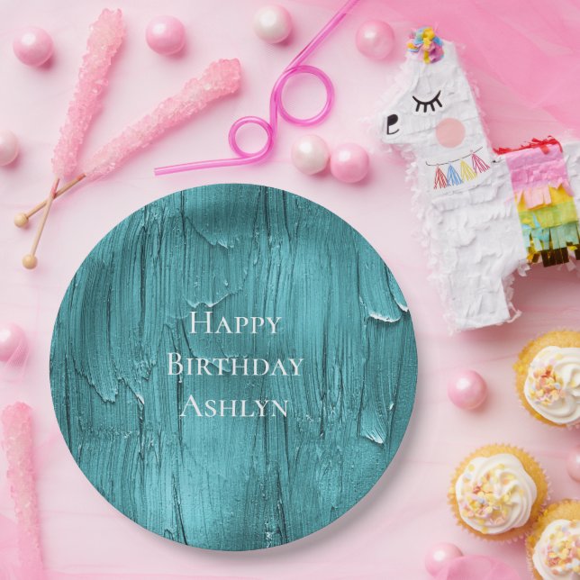 Prato De Papel Aniversário do Glacé de Bolo Azul Aqua (Festa)