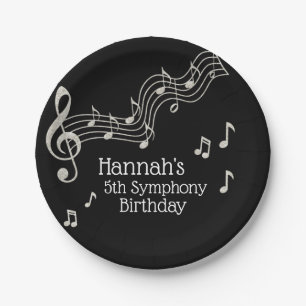 Prato De Papel Aniversário do Glitzy Black & White MusNotes
