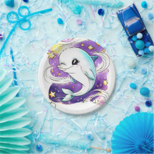 Prato De Papel Aniversário do Golfinho das Crianças Pastel Encant