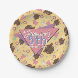 Prato De Papel Aniversário do Hippo do Bebê Amarelo Retro