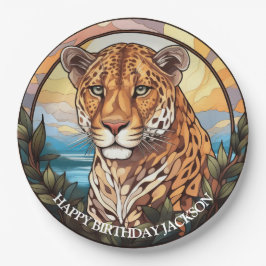Prato De Papel Aniversário do Leopardo Africano
