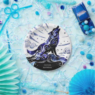 Prato De Papel Aniversário do Lobo de Aquarela Personalizada