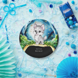 Prato De Papel Aniversário do Lobo de Aquarela Personalizada