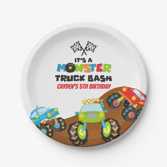 Prato De Papel Aniversário do Monster Trucks (Frente)