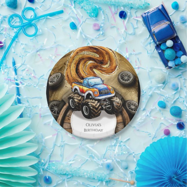 Prato De Papel Aniversário do Monstro do Pastel Track (Festa)