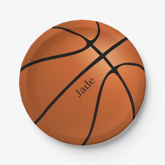 Prato De Papel Aniversário do Nome Personalizado de Basquete (Frente)
