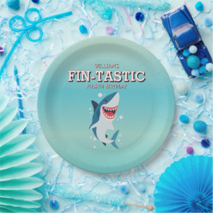 Prato De Papel Aniversário do Oceano de Tubarões Fin-tastic