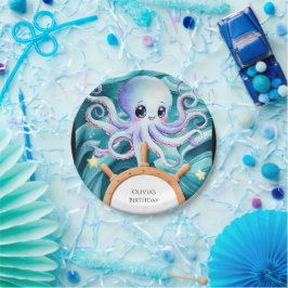 Prato De Papel Aniversário do Octopus Náutico Colorido