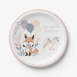Prato De Papel Aniversário do Pastel Boho Fox e Balões