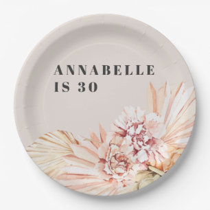 Prato De Papel Aniversário do pastel floral de cor aquática boêmi