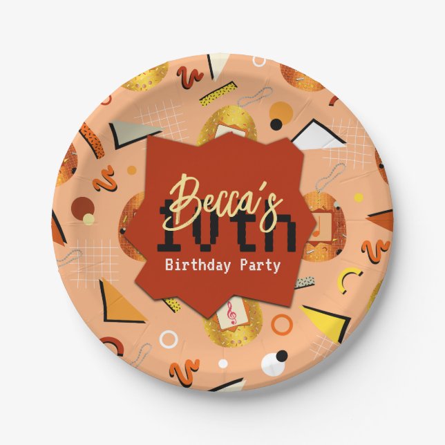 Prato De Papel Aniversário do Retro Orange Tamagotchi (Frente)