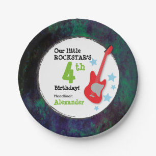 Prato De Papel Aniversário do Rockstar do Menino com Violão Verme