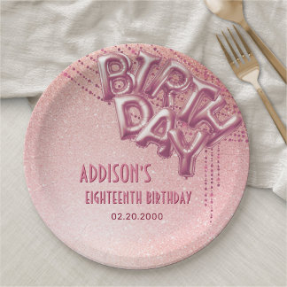 Prato De Papel Aniversário do rosa Gold Foil Balloons
