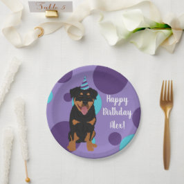 Prato De Papel Aniversário do Rottweiler Personalizável