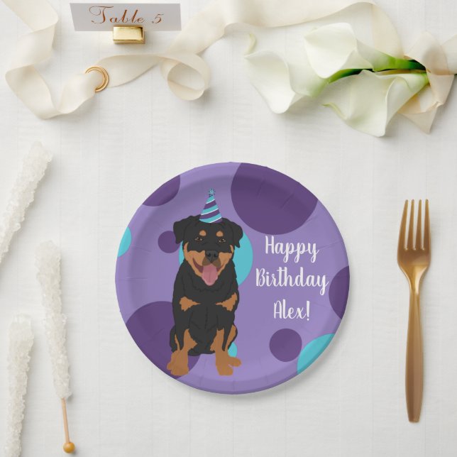 Prato De Papel Aniversário do Rottweiler Personalizável (Casamento)