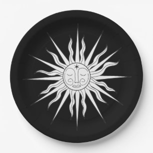 Prato De Papel Aniversário do Sol Caprichoso Preto e Branco