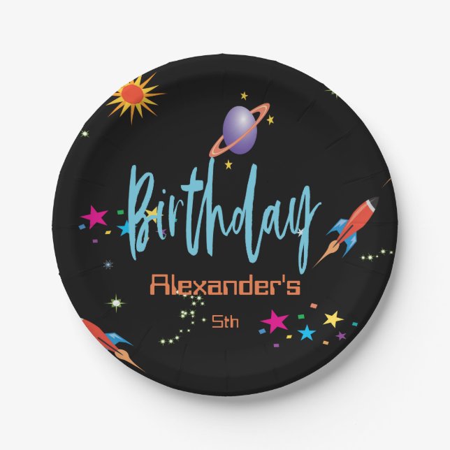 Prato De Papel Aniversário do Space Rocket Boys (Frente)