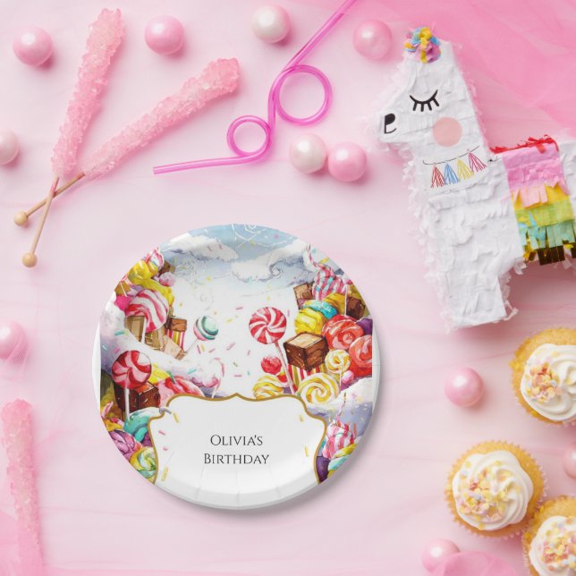 Prato De Papel Aniversário do Sprinkle Candyland Encantado (Festa)