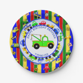Prato De Papel Aniversário dos Caminhões, Automóveis, Tratores e 