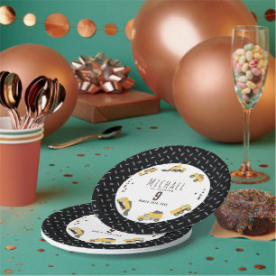 Prato De Papel Aniversário dos Caminhões de Construção de Bombard